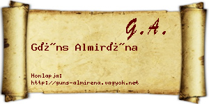 Güns Almiréna névjegykártya